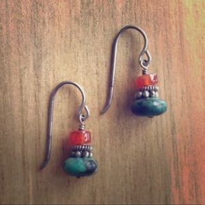silver + turquoise + red stone earrings